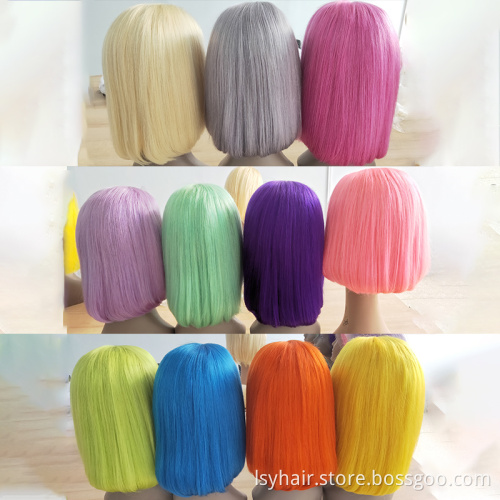 13x4 Short Bob Lace Front Human Hair Wigs Colored Virgin Hair Wigs Pre Plucked 613 Blonde Red Pink Blue Orange Yellow Hair Wigs